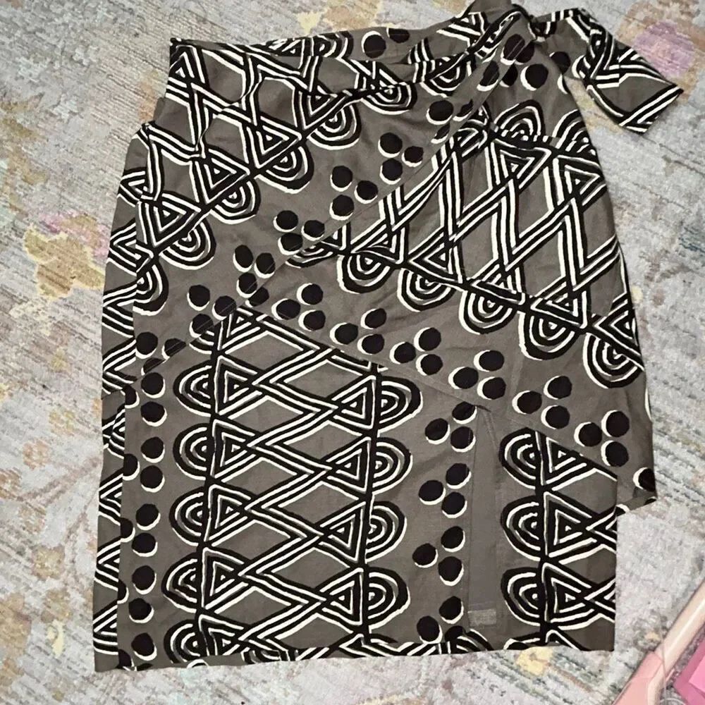 Anthropologie Maeve Edessa Tribal Print Faux Wrap Midi Skirt Brown sz 8